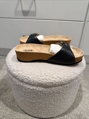 Black Cork Slide Sandals with Adjustable Strap